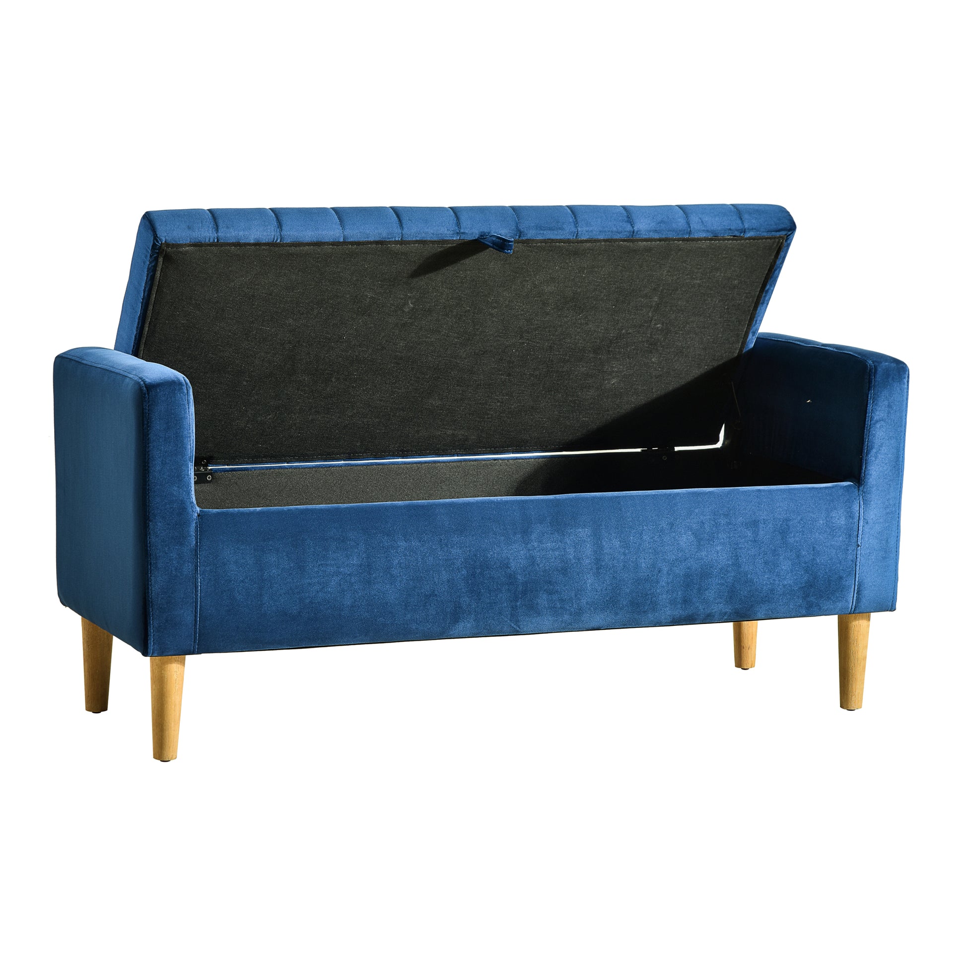 48'' Storage Ottoman Bench, Bench With Storage, For Entryway, Bedroom, Living Room Blue Velvet Bedroom Rectangular Black Casual Personalized Wood Flip Top Velvet