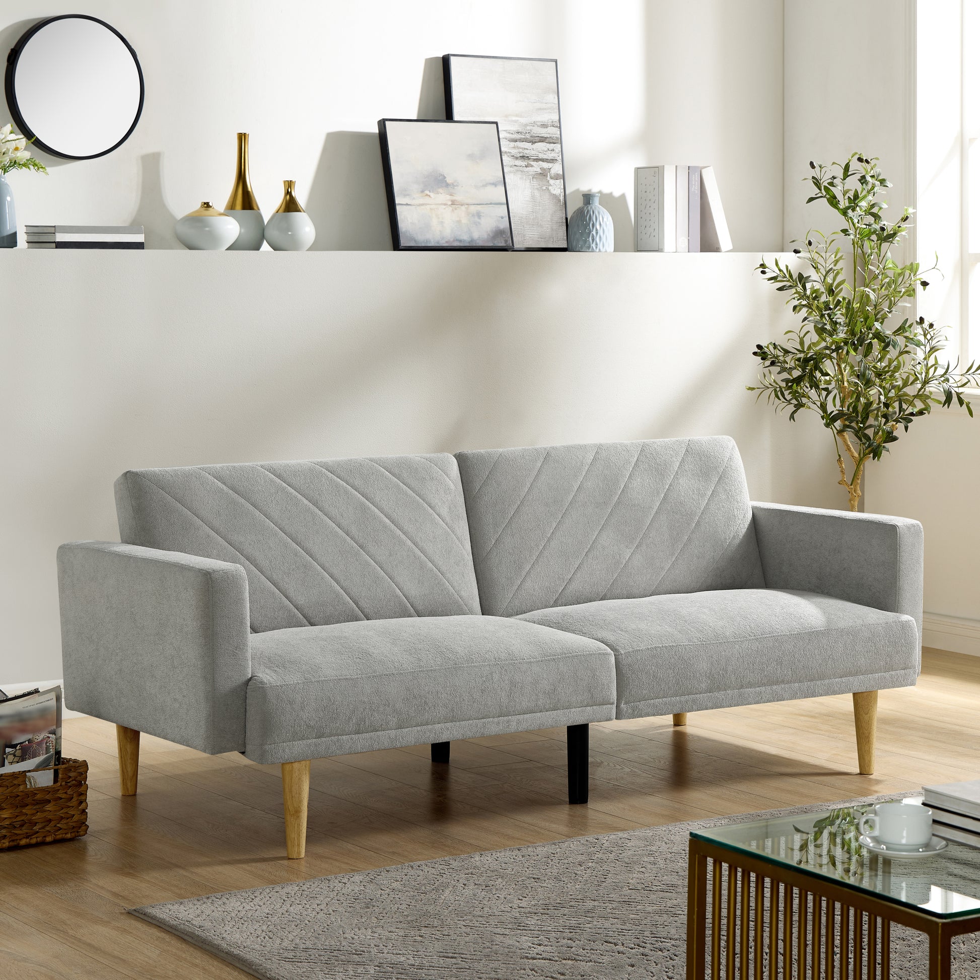 Multi Functional Futon Sofa Bed :Tapered Wood Legs Ideal For Small Living Rooms Multi Color Fabric Options Easily Converts To Single Bed,Grey Grey Velvet Wood Primary Living Space Medium Soft Mid Century Modern Square Arms Memory Foam Snowflake Velvet