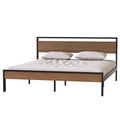 Ceres Metal Bed, Black With Cinnamon Wood Headboard&Footboard, King Box Spring Not Required King Black Metal Brown Bedroom Bed Frame Metal Metal