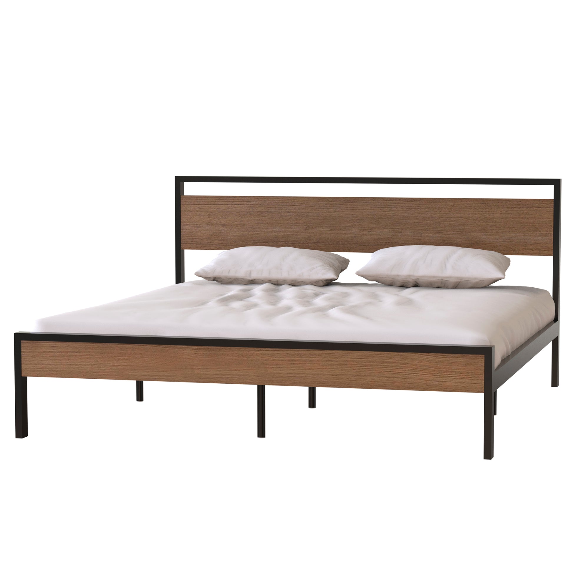 Ceres Metal Bed, Black With Cinnamon Wood Headboard&Footboard, King Box Spring Not Required King Black Metal Brown Bedroom Bed Frame Metal Metal