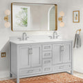 60 In Undermount Double Sinks Bathroom Storage Cabinet With Engineered Carrara Marble Top 4 Light Gray 4 Soft Close Doors Bathroom Freestanding Mdf Painted