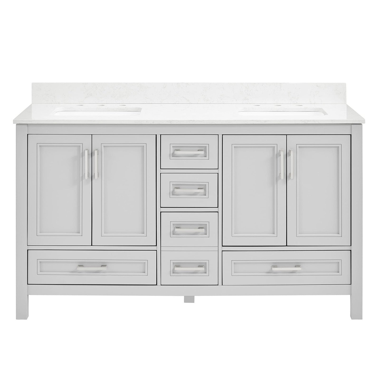 60 In Undermount Double Sinks Bathroom Storage Cabinet With Engineered Carrara Marble Top 4 Light Gray 4 Soft Close Doors Bathroom Freestanding Mdf Painted