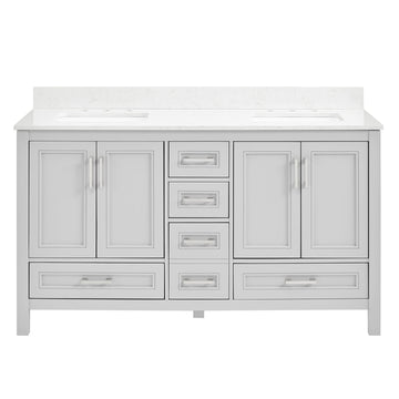 60 In Undermount Double Sinks Bathroom Storage Cabinet With Engineered Carrara Marble Top 4 Light Gray 4 Soft Close Doors Bathroom Freestanding Mdf Painted