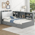 Wood Twin Size Platform Bed With Storage Headboard, Shelves And 2 Drawers, Gray Box Spring Not Required Twin Antique Gray Wood Bedroom Bed Frame Solid Wood Mdf