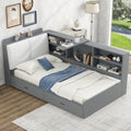 Wood Twin Size Platform Bed With Storage Headboard, Shelves And 2 Drawers, Gray Box Spring Not Required Twin Antique Gray Wood Bedroom Bed Frame Solid Wood Mdf