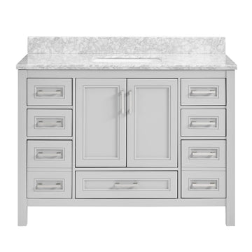 48 In Undermount Single Sink Bathroom Storage Cabinet With Carrara Natural Marble Top 4 Light Gray 2 Soft Close Doors Bathroom Freestanding Mdf Painted