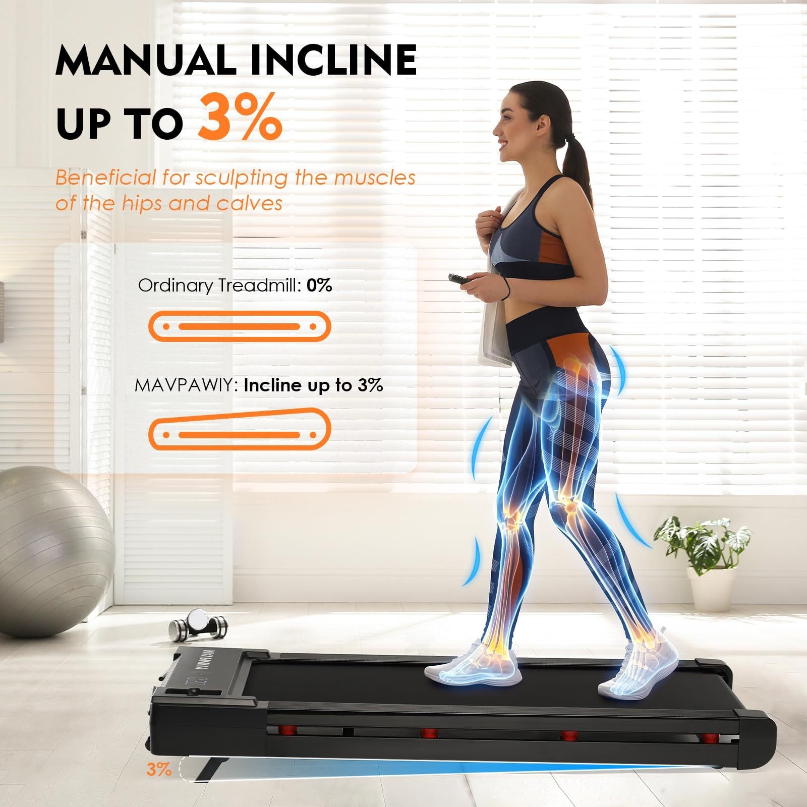 Under Desk Treadmill, Incline Walking Pad Treadmill For Home Office Use, 2.25Hp Quiet Treadmill For Walking And Jogging Indoor Fitness Black Durable Office Modern Body Building Iron Plastic