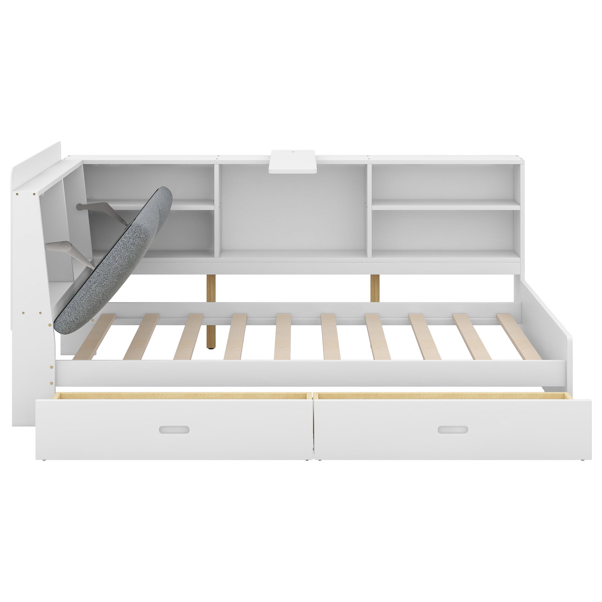 Wood Twin Size Platform Bed With Storage Headboard, Shelves And 2 Drawers, White Box Spring Not Required Twin White Wood Bedroom Bed Frame Solid Wood Mdf