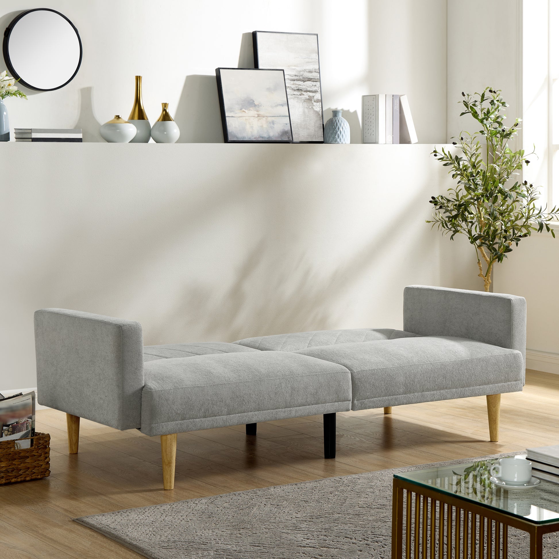Multi Functional Futon Sofa Bed :Tapered Wood Legs Ideal For Small Living Rooms Multi Color Fabric Options Easily Converts To Single Bed,Grey Grey Velvet Wood Primary Living Space Medium Soft Mid Century Modern Square Arms Memory Foam Snowflake Velvet