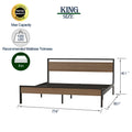 Ceres Metal Bed, Black With Cinnamon Wood Headboard&Footboard, King Box Spring Not Required King Black Metal Brown Bedroom Bed Frame Metal Metal