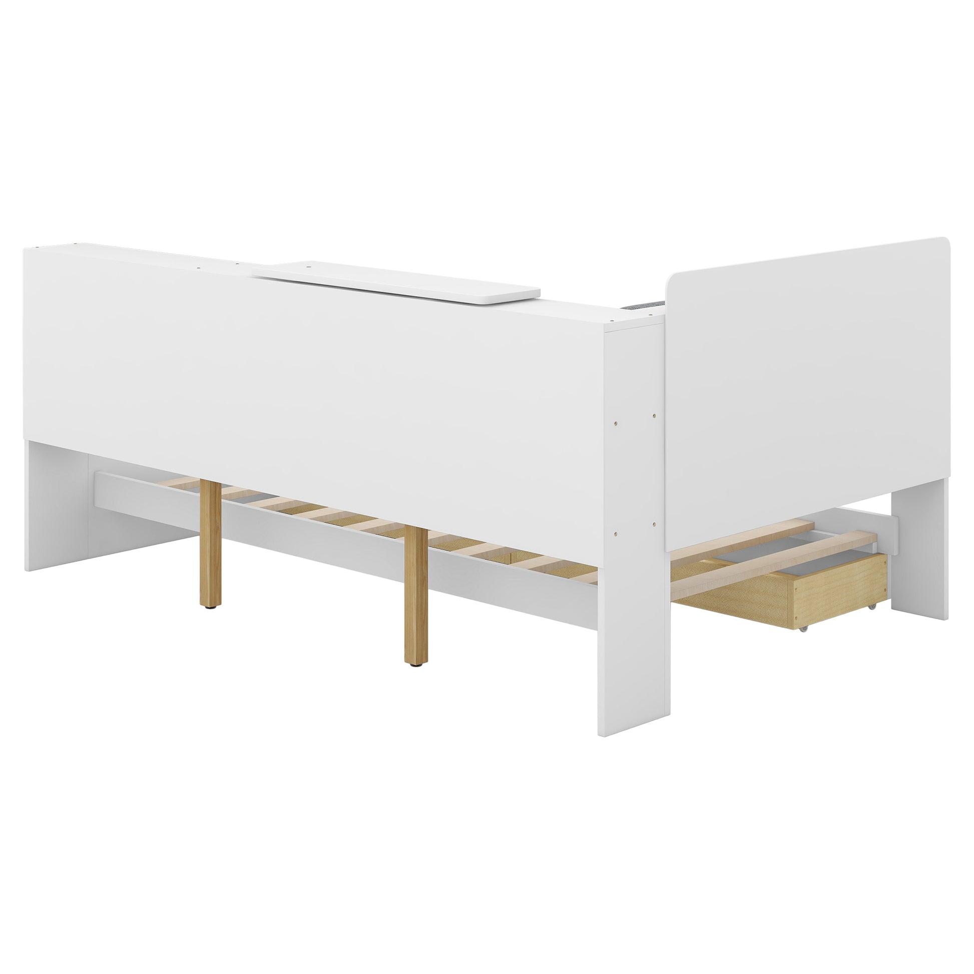 Wood Twin Size Platform Bed With Storage Headboard, Shelves And 2 Drawers, White Box Spring Not Required Twin White Wood Bedroom Bed Frame Solid Wood Mdf