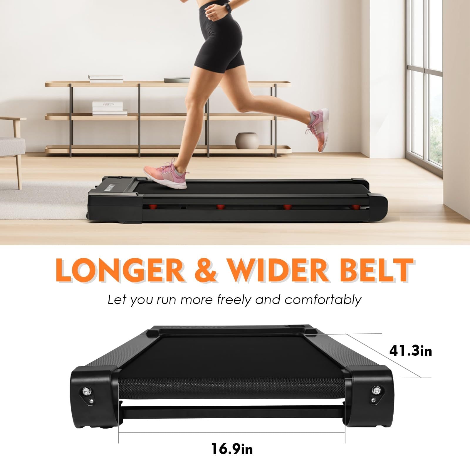 Under Desk Treadmill, Incline Walking Pad Treadmill For Home Office Use, 2.25Hp Quiet Treadmill For Walking And Jogging Indoor Fitness Black Durable Office Modern Body Building Iron Plastic