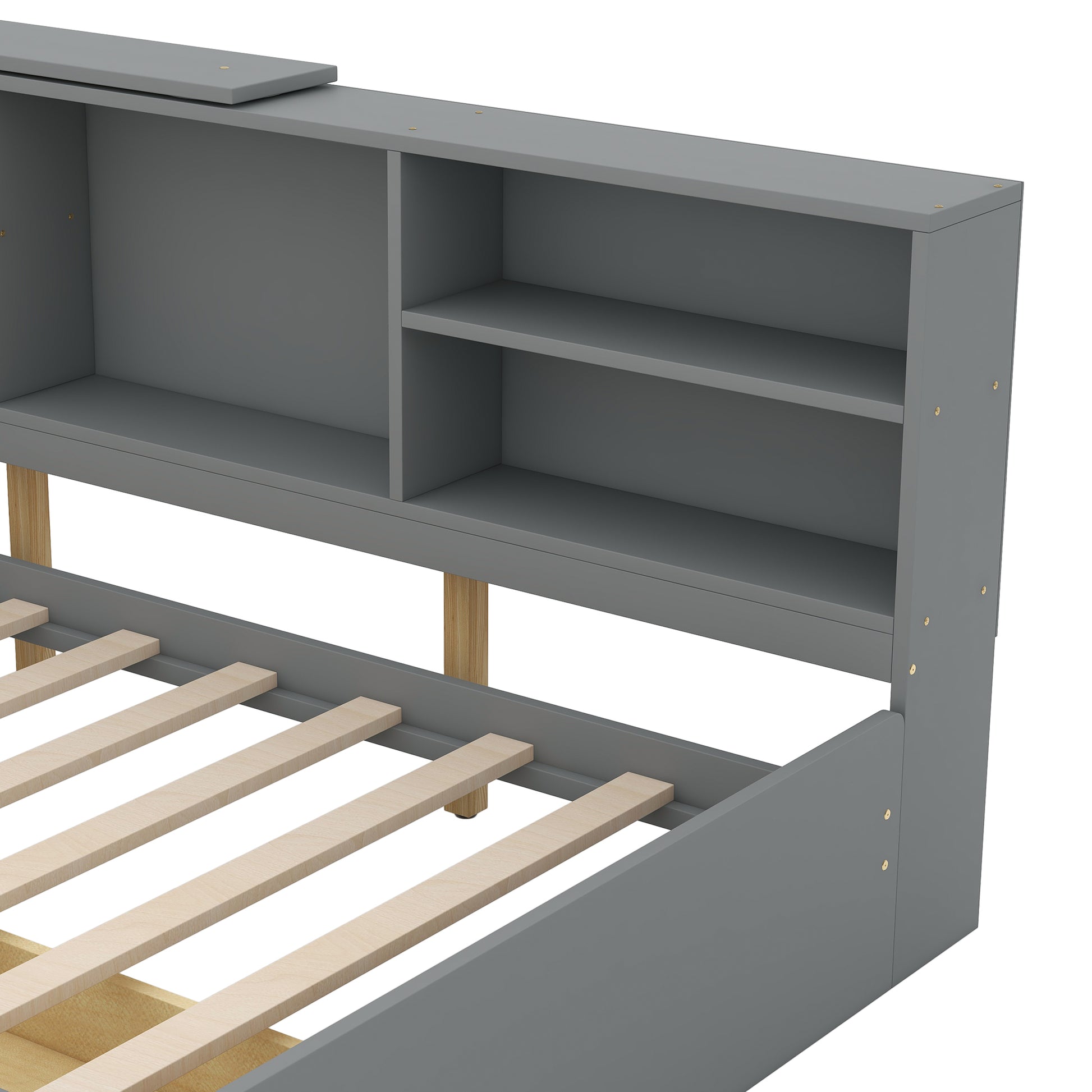 Wood Twin Size Platform Bed With Storage Headboard, Shelves And 2 Drawers, Gray Box Spring Not Required Twin Antique Gray Wood Bedroom Bed Frame Solid Wood Mdf