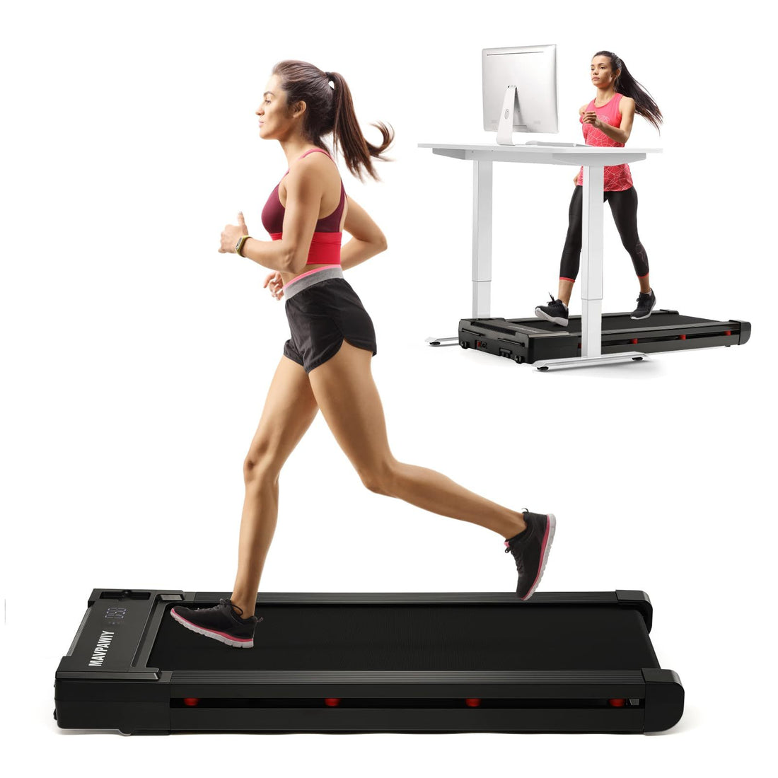 Under Desk Treadmill, Incline Walking Pad Treadmill For Home Office Use, 2.25Hp Quiet Treadmill For Walking And Jogging Indoor Fitness Black Durable Office Modern Body Building Iron Plastic