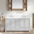 60 In Undermount Double Sinks Bathroom Storage Cabinet With Engineered Carrara Marble Top 4 Light Gray 4 Soft Close Doors Bathroom Freestanding Mdf Painted