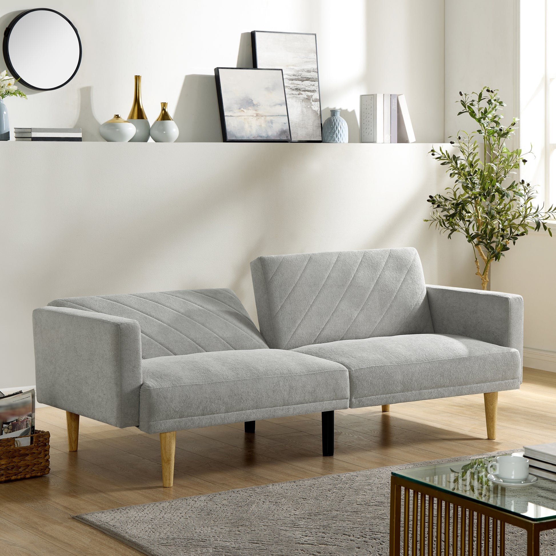 Multi Functional Futon Sofa Bed :Tapered Wood Legs Ideal For Small Living Rooms Multi Color Fabric Options Easily Converts To Single Bed,Grey Grey Velvet Wood Primary Living Space Medium Soft Mid Century Modern Square Arms Memory Foam Snowflake Velvet