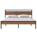 Ceres Metal Bed, Black With Cinnamon Wood Headboard&Footboard, King Box Spring Not Required King Black Metal Brown Bedroom Bed Frame Metal Metal