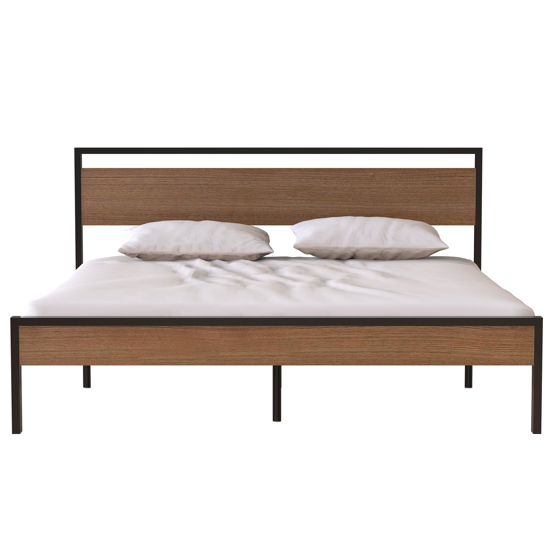 Ceres Metal Bed, Black With Cinnamon Wood Headboard&Footboard, King Box Spring Not Required King Black Metal Brown Bedroom Bed Frame Metal Metal