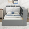 Wood Twin Size Platform Bed With Storage Headboard, Shelves And 2 Drawers, Gray Box Spring Not Required Twin Antique Gray Wood Bedroom Bed Frame Solid Wood Mdf