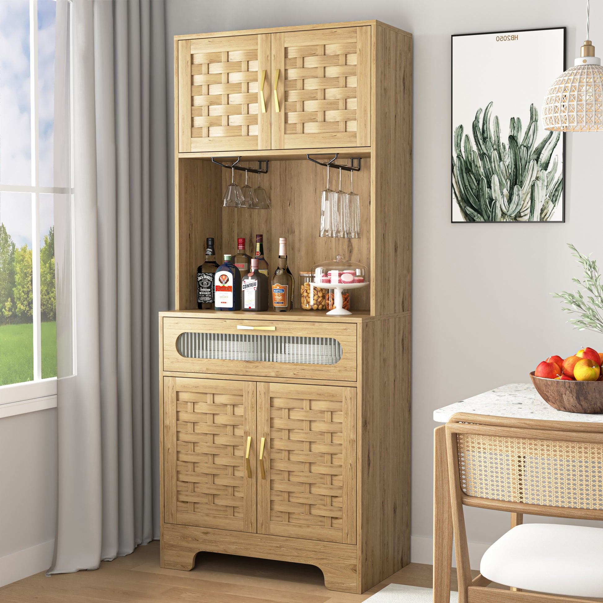 67'' Tall Pantry Buffet Cabinet Freestanding Hutch Cupboard For Home, Kitchen,Tall Freestanding Liquor Cabinet Bar For Kitchen, Dining Room Wood Dining Room Farmhouse Mdf