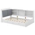 Wood Twin Size Platform Bed With Storage Headboard, Shelves And 2 Drawers, White Box Spring Not Required Twin White Wood Bedroom Bed Frame Solid Wood Mdf