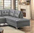 Contemporary Gray Faux Leather Upholstered 2Pc Sectional Sofa With Rsf Chaise Tufted Detail Solid Wood Living Room Furniture L Shape Sofa Chaise Gray Faux Leather Wood Primary Living Space Contemporary L Shaped Solid Wood