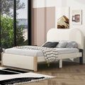 Full Size Upholstered Platform Bed With Wood Supporting Feet, Beige Box Spring Not Required Full Beige Bedroom Bed Frame Upholstered