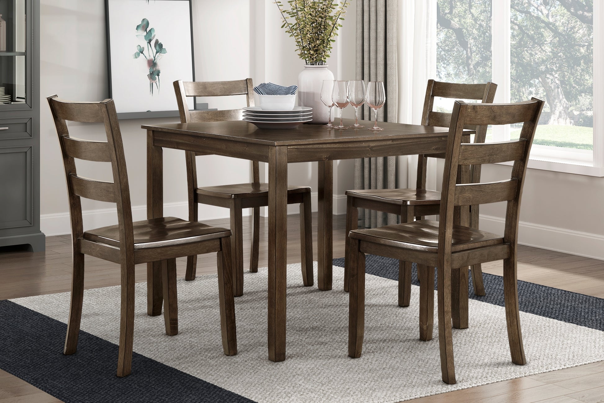 Transitional Charcoal Brown Finish 5Pc Dining Set Table And 4 Side Chairs Kitchen Dining Breakfast Furniture Wooden Wood Wood Brown Mix Seats 4 Wood Dining Room 36 Inches Casual,Transitional 4 Leg Square Dining Table With Chair Wood