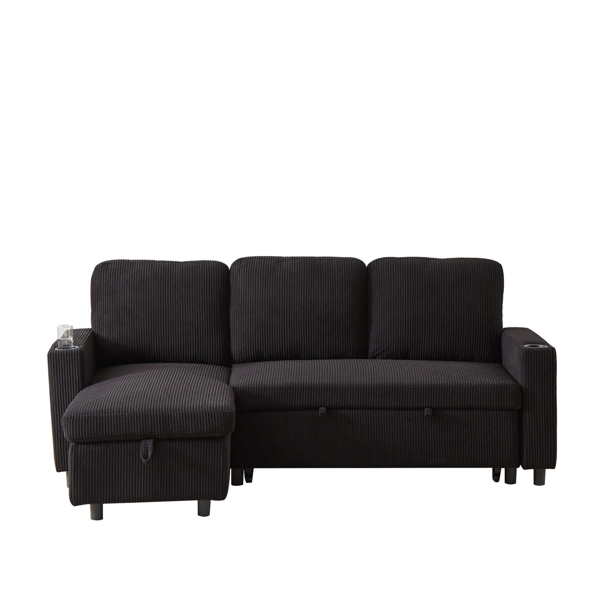Fx78.7" Comfortable Corduroy L Shaped Combo Sofa Bed, Living Room Furniture Set For Tight Spaces, Reversible Sleeper Combo Sofa With Pullout Bed, Reversible Sofa Bed For Living Room, W1926S00010 Black Wood Primary Living Space Foam Corduroy 3 Seat
