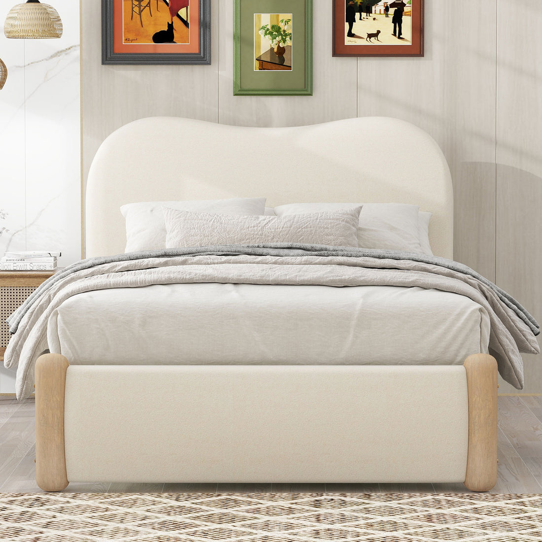 Twin Size Upholstered Platform Bed With Wood Supporting Feet, Beige Box Spring Not Required Twin Beige Bedroom Bed Frame Upholstered