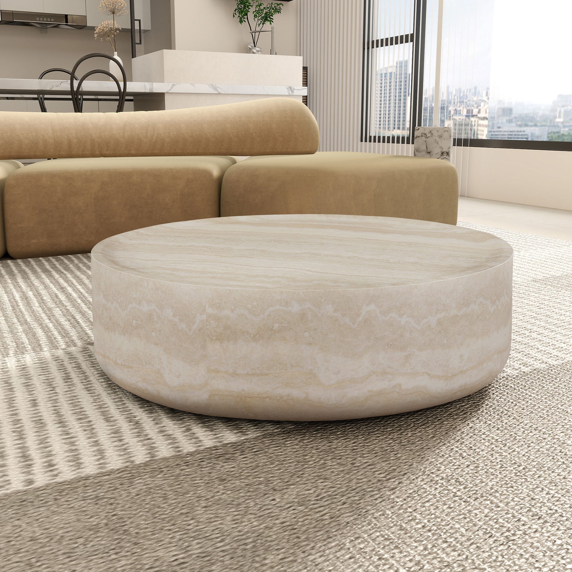 31.49'' Faux Mars Pattern Coffee Tables For Living Room Round Tea Table For Living Room, No Need Assembly. Marble Fiberglass