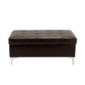 Contemporary Brown Tufted Top 1Pc Ottoman Faux Leather Upholstered Solid Wood Frame Living Room Furniture Silver Metal Legs Brown Wood Primary Living Space Brown Contemporary Rectangle Solid Wood