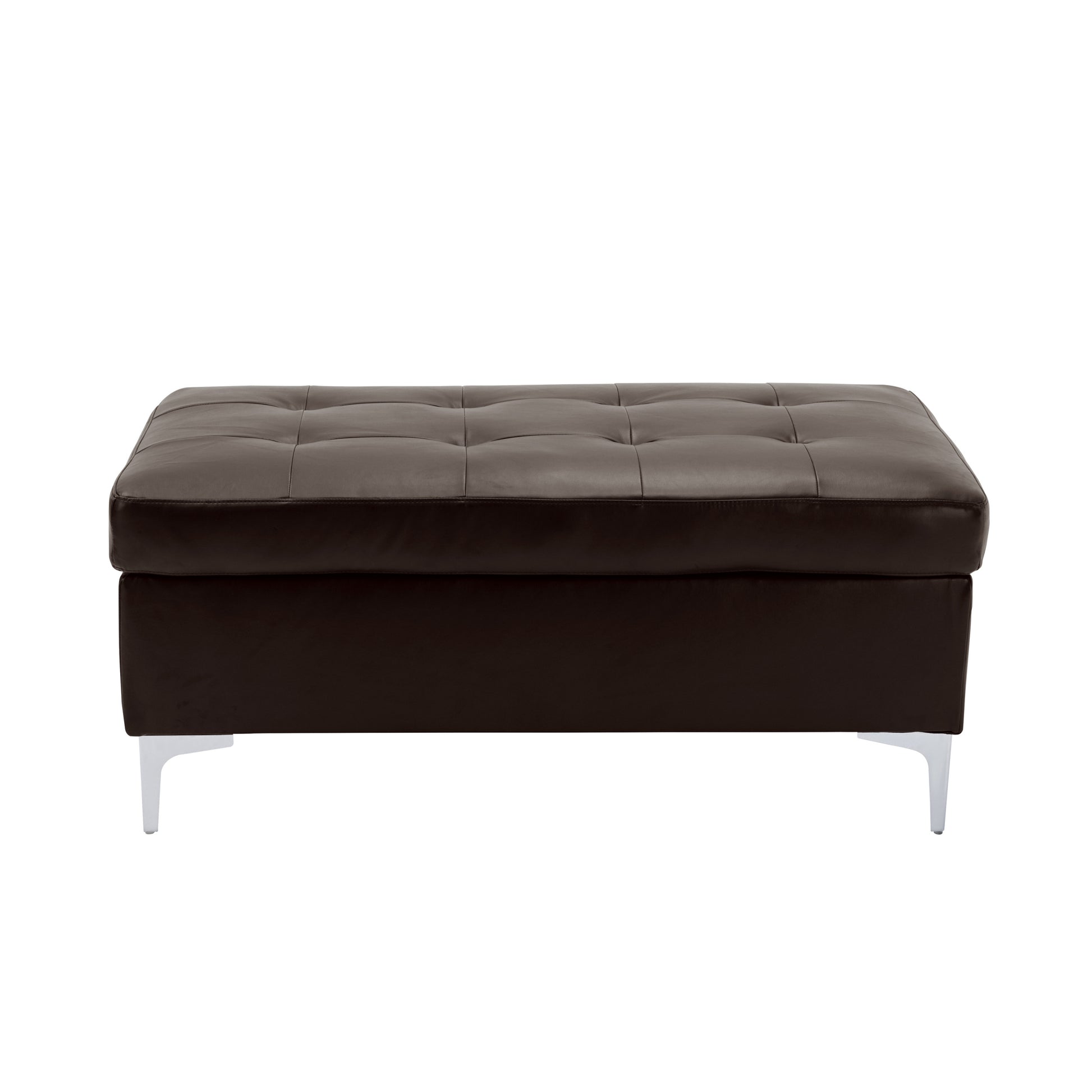 Contemporary Brown Tufted Top 1Pc Ottoman Faux Leather Upholstered Solid Wood Frame Living Room Furniture Silver Metal Legs Brown Wood Primary Living Space Brown Contemporary Rectangle Solid Wood