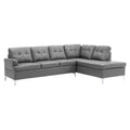 Contemporary Gray 3Pc Sectional Sofa With Rsf Chaise Ottoman Tufted Detail Faux Leather Upholstered Solid Wood Living Room Furniture L Shape Sofa Chaise Gray Faux Leather Wood Primary Living Space Contemporary L Shaped Solid Wood