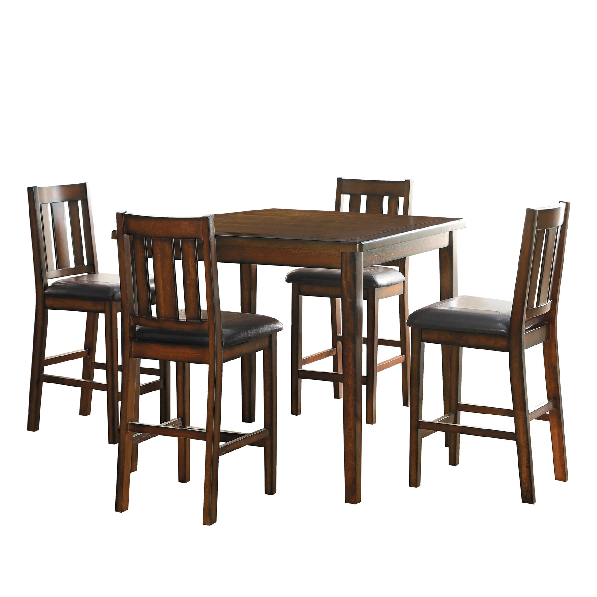 Espresso Finish Counter Height 5Pc Dining Set Tabe And Counter Height Chairs Set Black Faux Leather Upholstered Seat Wooden Dining Kitchen Furniture Wood Wood Espresso Seats 4 Wood Dining Room 42 Inches Classic,Transitional 4 Leg Square Dining Table With