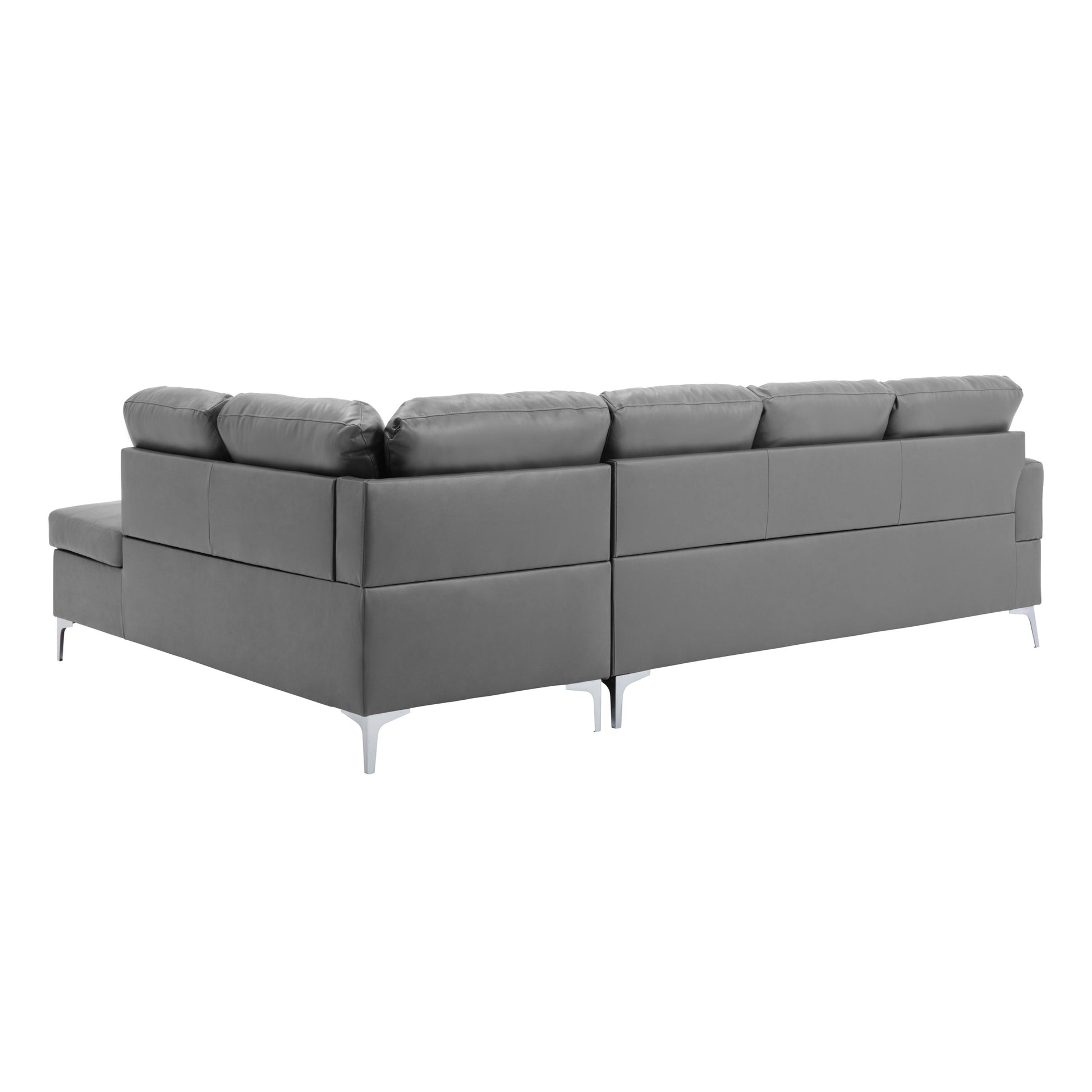 Contemporary Gray Faux Leather Upholstered 2Pc Sectional Sofa With Rsf Chaise Tufted Detail Solid Wood Living Room Furniture L Shape Sofa Chaise Gray Faux Leather Wood Primary Living Space Contemporary L Shaped Solid Wood