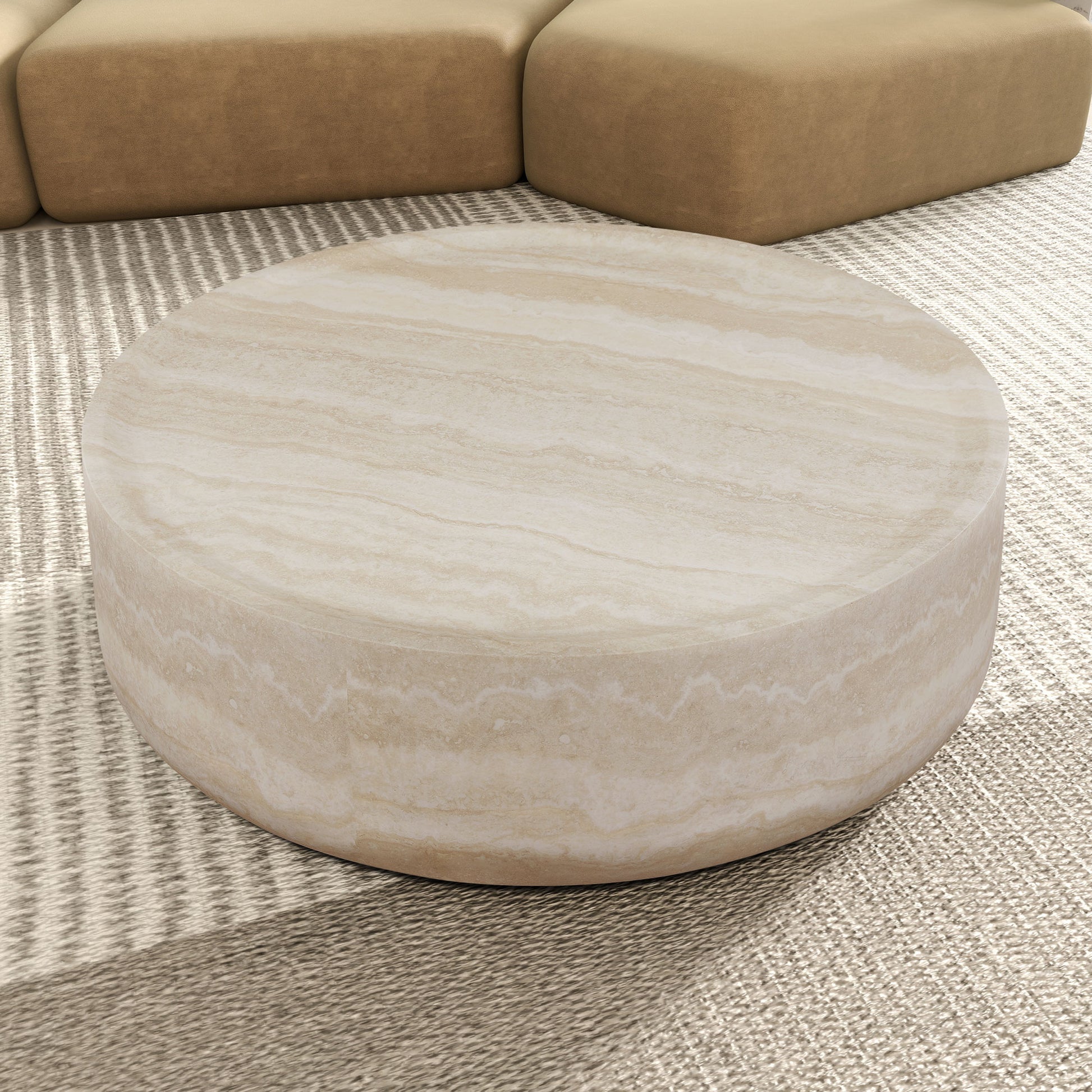 39.37'' Faux Mars Pattern Coffee Tables For Living Room Round Tea Faux Travertine Textured Table For Living Room, No Need Assembly. Marble Fiberglass