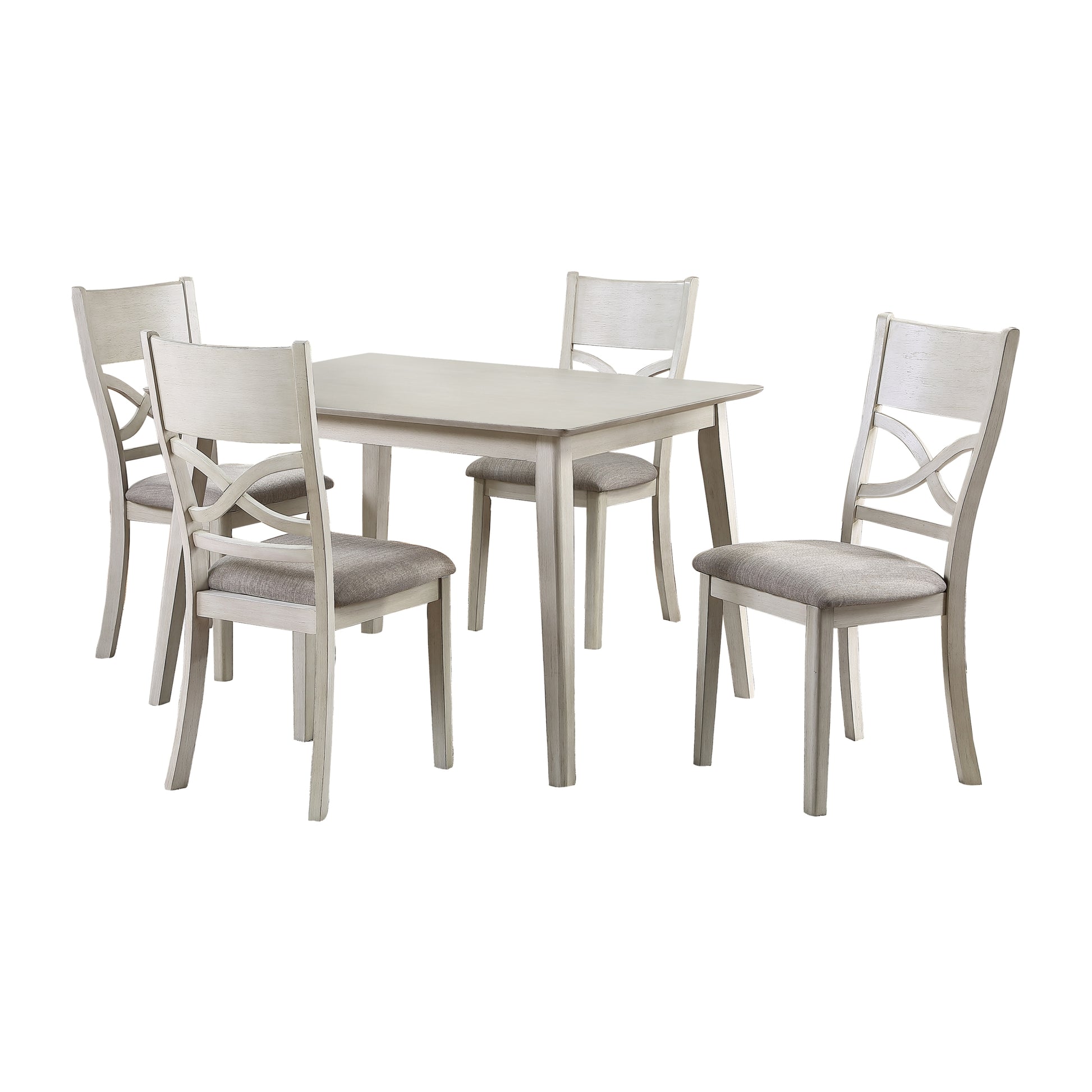 Antique White Finish 5Pc Dining Set Rectangular Table And 4 Side Chairs Wooden Dining Kitchen Furniture Breakfast Modern Dining Set Wood Antique White Seats 4 Wood Dining Room 48 Inches Modern 4 Leg Rectangular Dining Table With Chair Wood