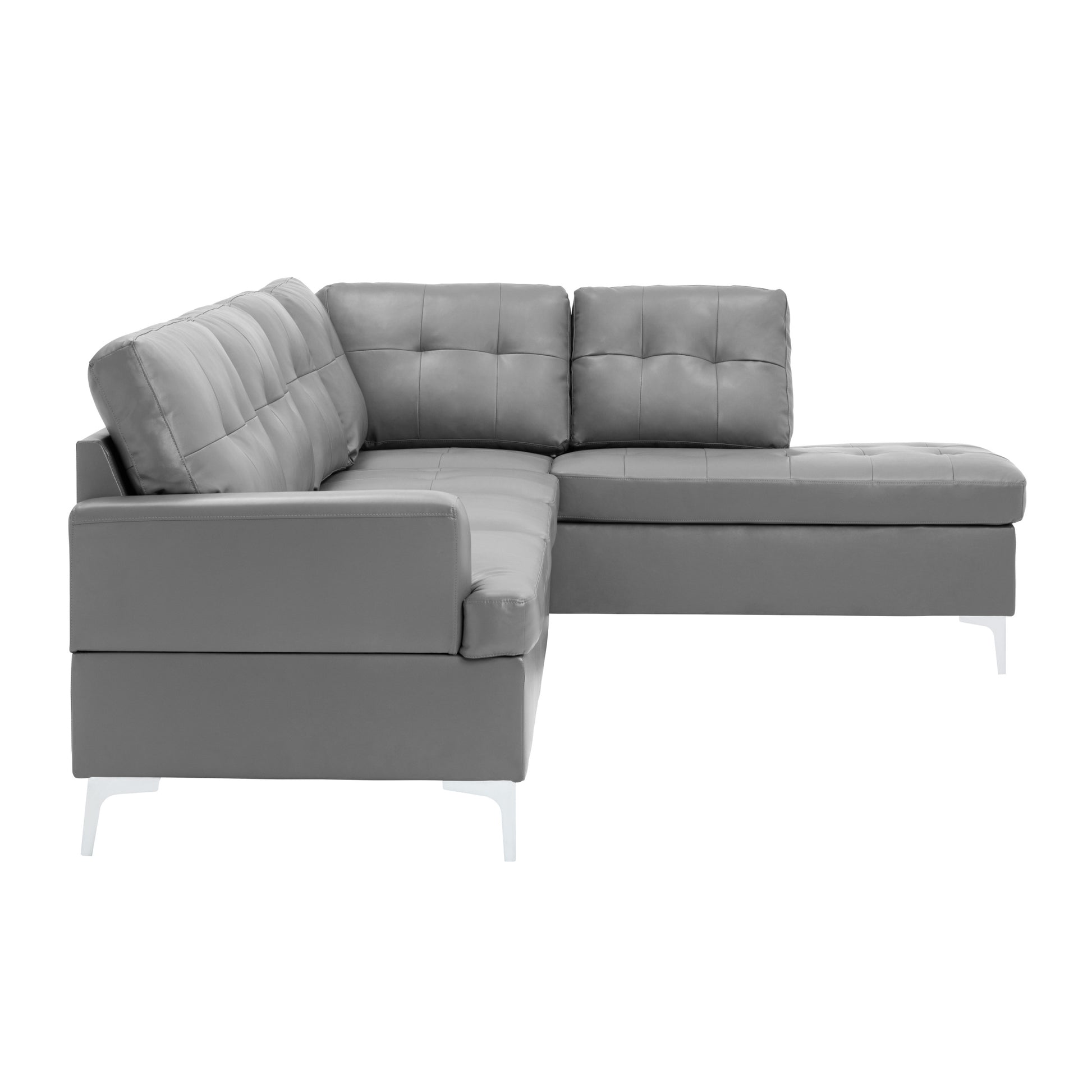 Contemporary Gray 3Pc Sectional Sofa With Rsf Chaise Ottoman Tufted Detail Faux Leather Upholstered Solid Wood Living Room Furniture L Shape Sofa Chaise Gray Faux Leather Wood Primary Living Space Contemporary L Shaped Solid Wood