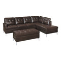 Contemporary Brown 3Pc Sectional Sofa With Rsf Chaise Ottoman Tufted Detail Faux Leather Upholstered Solid Wood Living Room Furniture L Shape Sofa Chaise Brown Faux Leather Wood Primary Living Space Contemporary L Shaped Solid Wood