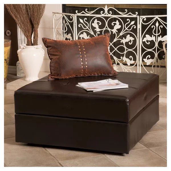 Detroit 31 Sq Storage Ottoman Brown Pu