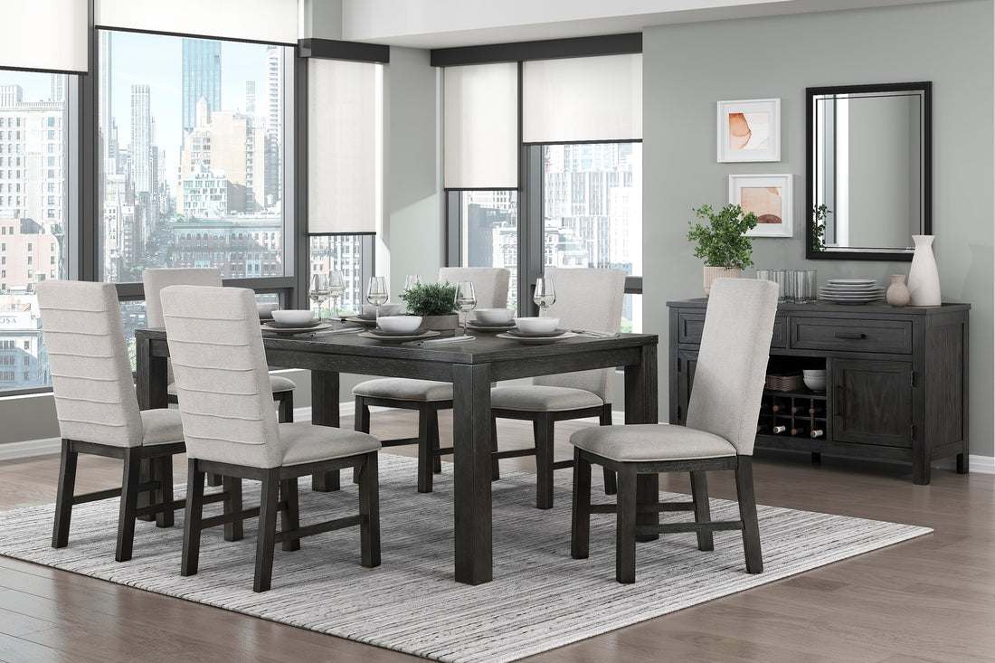 Antique Black Finish Modern 7Pc Dining Set Rectangular Table And 6 Upholstered Chairs Textured Gray Wooden Dining Room Furniture Upholstered Chair Wood Antique Black Seats 6 Wood Dining Room 72 Inches 4 Leg Rectangular Dining Table With Chair Wood