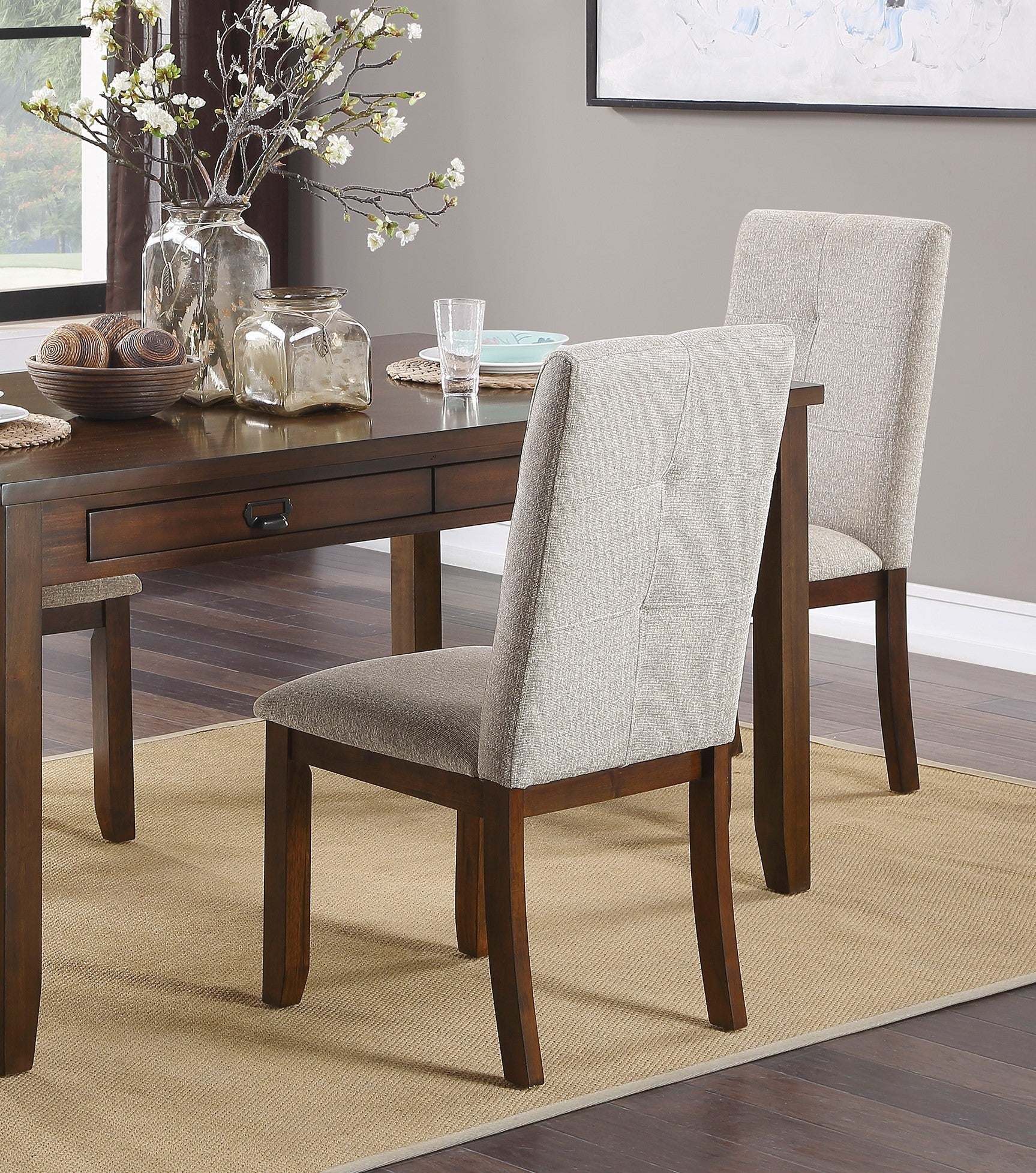 Dark Cherry Finish 6Pc Dining Set Table Bench And 4 Side Chair Chenille Upholstery Functional Drawers Table Wooden Funiture Dining Kitchen Set Upholstered Chair Wood Cherry Seats 6 Wood Dining Room 60 Inches Bench Seating 4 Leg Rectangular Dining Table