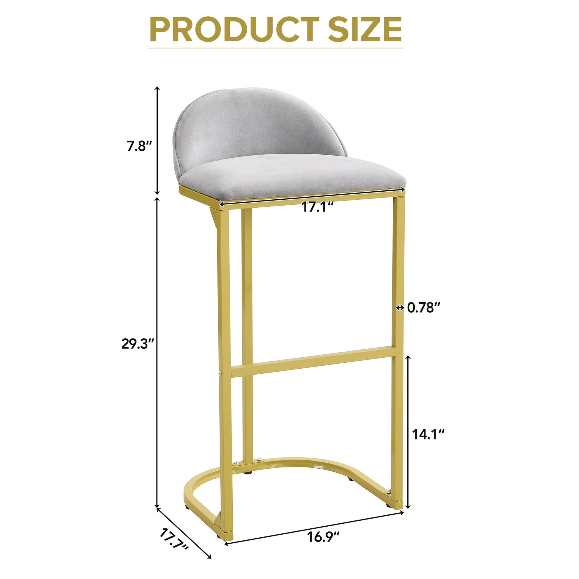 30" Counter Height Bar Stools Set Of 2, Bar Stools With Back And Gold Metal Frame, Modern Luxury Bar Stools With Footrest, Upholstered Velvet Counter Stool Chairs For Kitchen Island Metal Grey Gold Dining Room Powder Coated Sponge Wipe Clean Rectangular