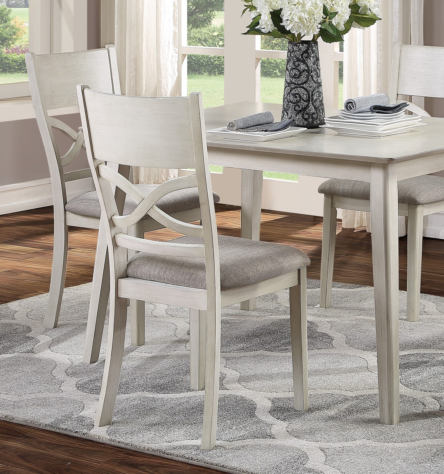 Antique White Finish 5Pc Dining Set Rectangular Table And 4 Side Chairs Wooden Dining Kitchen Furniture Breakfast Modern Dining Set Wood Antique White Seats 4 Wood Dining Room 48 Inches Modern 4 Leg Rectangular Dining Table With Chair Wood