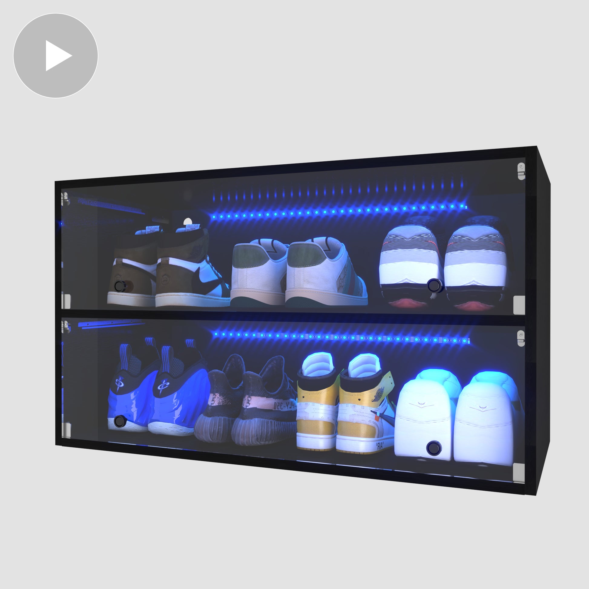 Video Sneaker Storage, Wooden Stackable Shoe Storage Box With Sliding Glass Door, Shoe Organizer Storage Box With Rgb Led Light For Up To 6 Pairs Of Shoes, Shoe Storage Bin For Display Sneakers