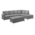 Contemporary Gray 3Pc Sectional Sofa With Rsf Chaise Ottoman Tufted Detail Faux Leather Upholstered Solid Wood Living Room Furniture L Shape Sofa Chaise Gray Faux Leather Wood Primary Living Space Contemporary L Shaped Solid Wood