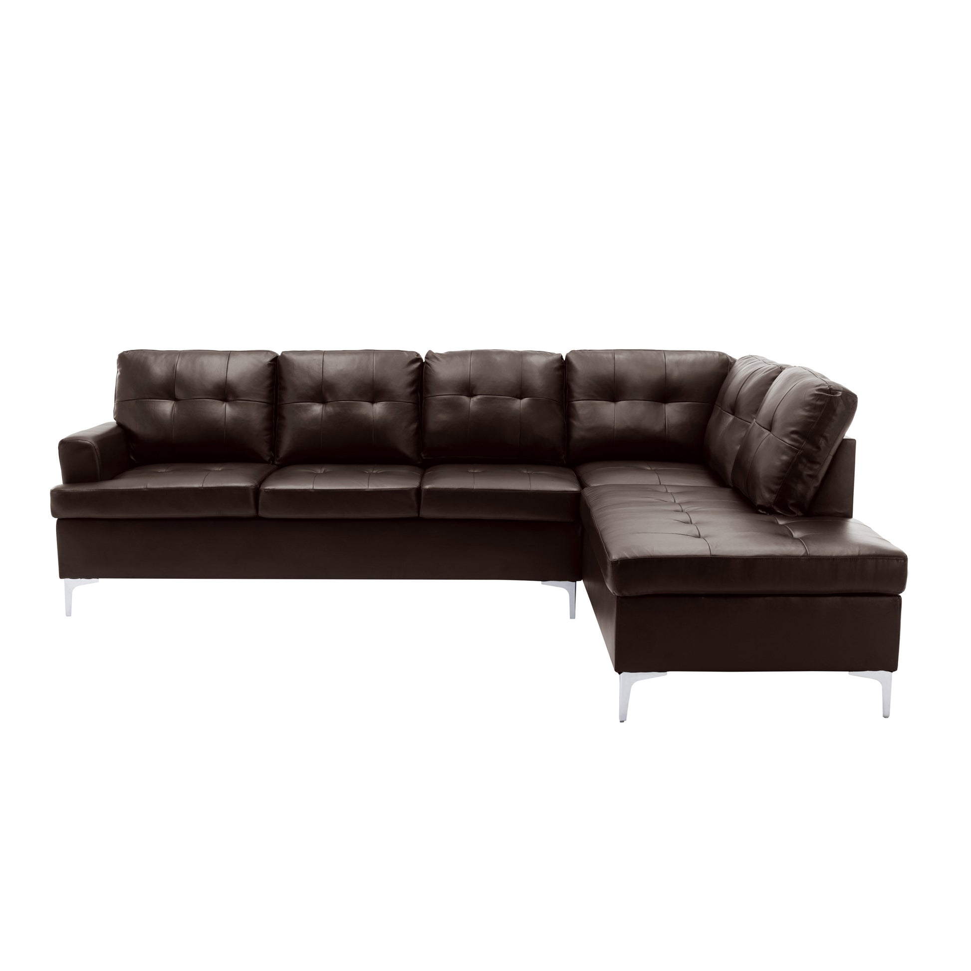 Contemporary Brown 3Pc Sectional Sofa With Rsf Chaise Ottoman Tufted Detail Faux Leather Upholstered Solid Wood Living Room Furniture L Shape Sofa Chaise Brown Faux Leather Wood Primary Living Space Contemporary L Shaped Solid Wood