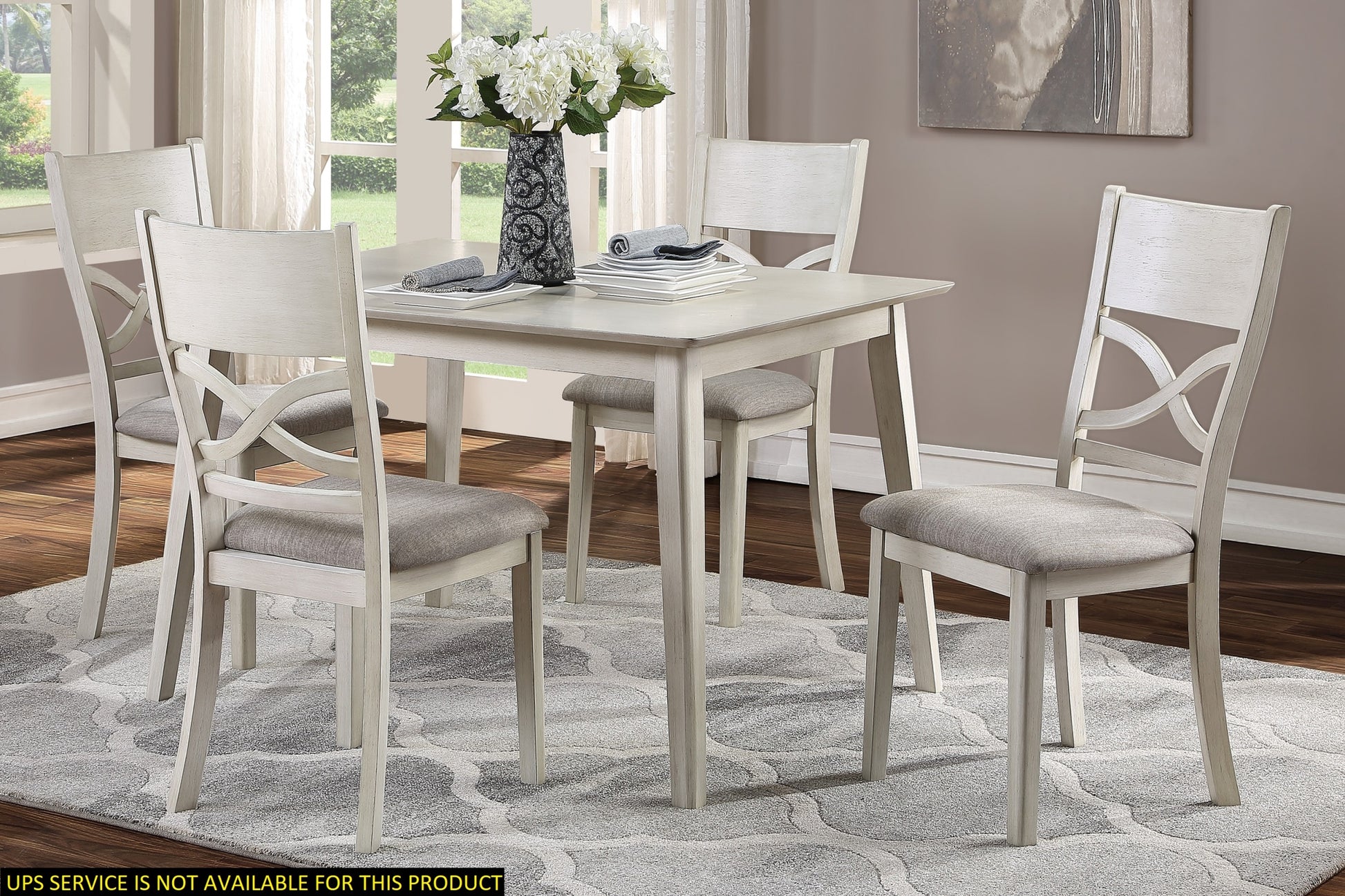 Antique White Finish 5Pc Dining Set Rectangular Table And 4 Side Chairs Wooden Dining Kitchen Furniture Breakfast Modern Dining Set Wood Antique White Seats 4 Wood Dining Room 48 Inches Modern 4 Leg Rectangular Dining Table With Chair Wood