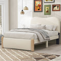 Twin Size Upholstered Platform Bed With Wood Supporting Feet, Beige Box Spring Not Required Twin Beige Bedroom Bed Frame Upholstered